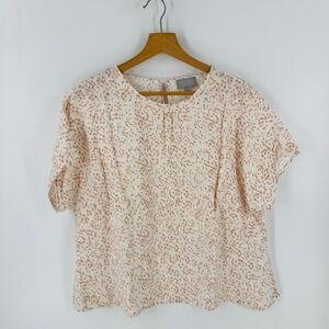 Pure Collection 100% Linen White Tan Speckled Short Sleeve Top Natural Size‎ 18